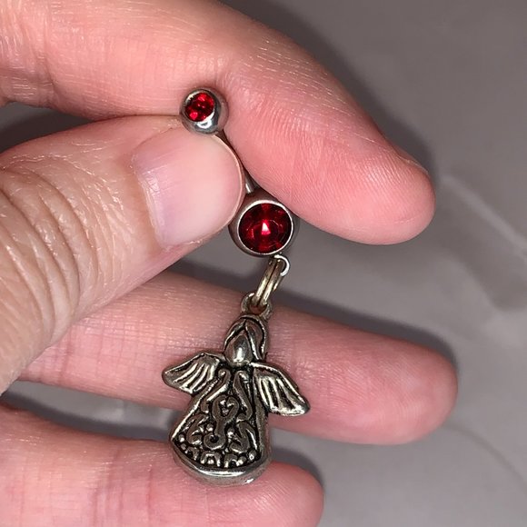 2 gem Ruby Red Cherub And Angel Dangle Belly Ring - Picture 8 of 16
